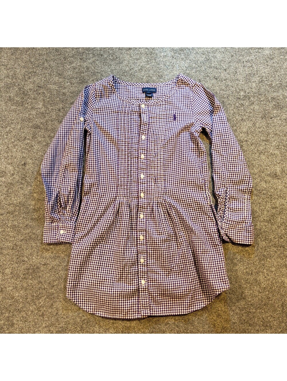 Ralph Lauren Girls Purple White Gingham Long Sleeve Shirt Dress Size 8